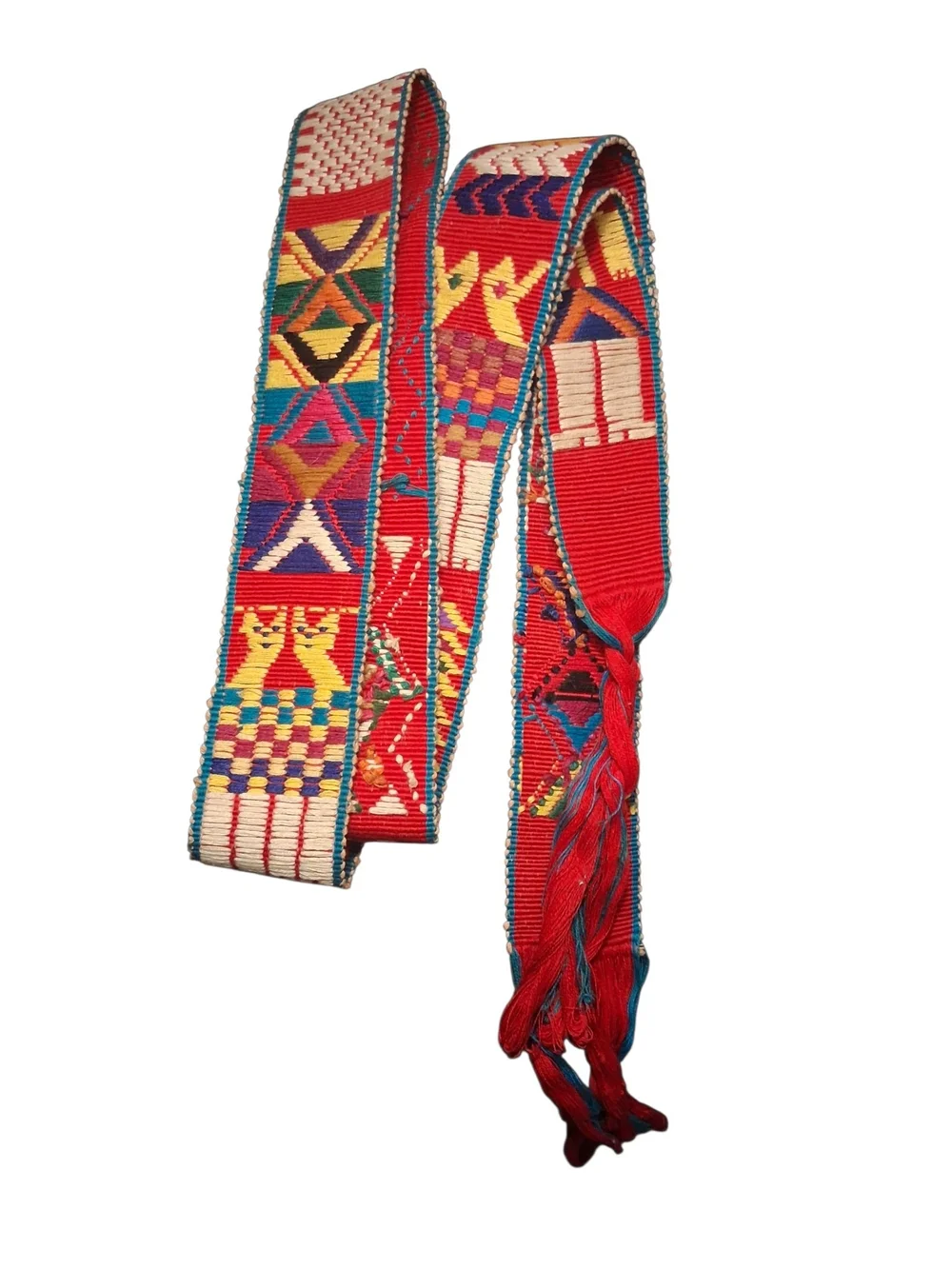 Handwoven Red Multicolor Ethnic Sash Belt